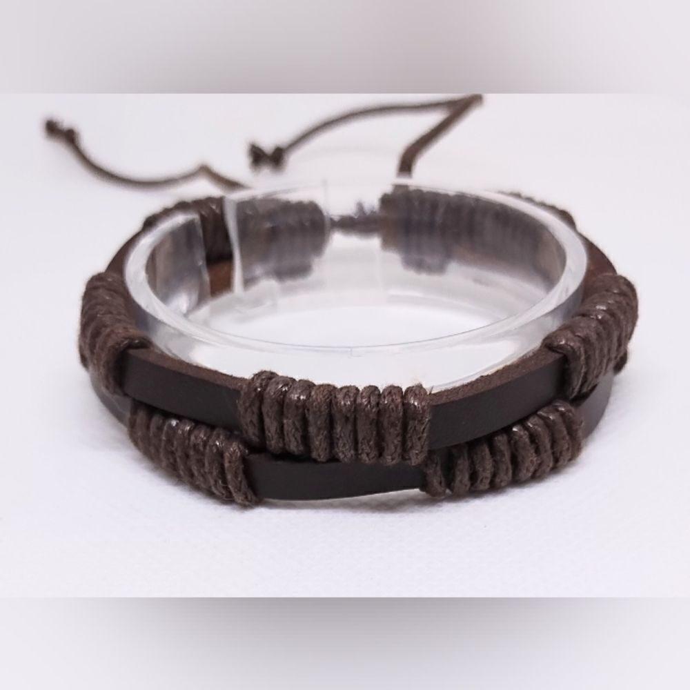 Men's leather bracelet‎ layered brown new e36